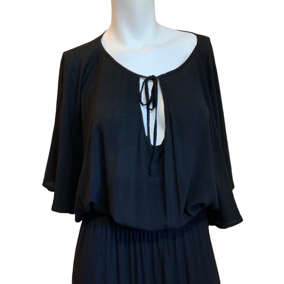 Indah Black Rayon Maxi Dress Elastic Smocked Waist High Side Slits sz XS - Picture 2 of 10